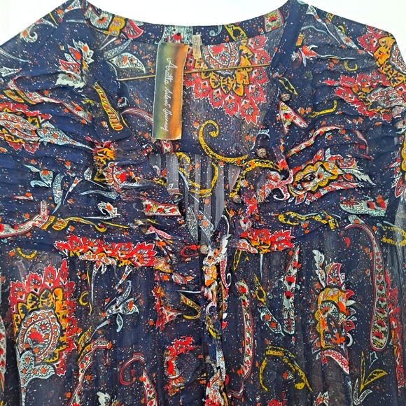 Aratta Dress Maxi Floral Sheer Button Down Blue - Picture 2 of 13
